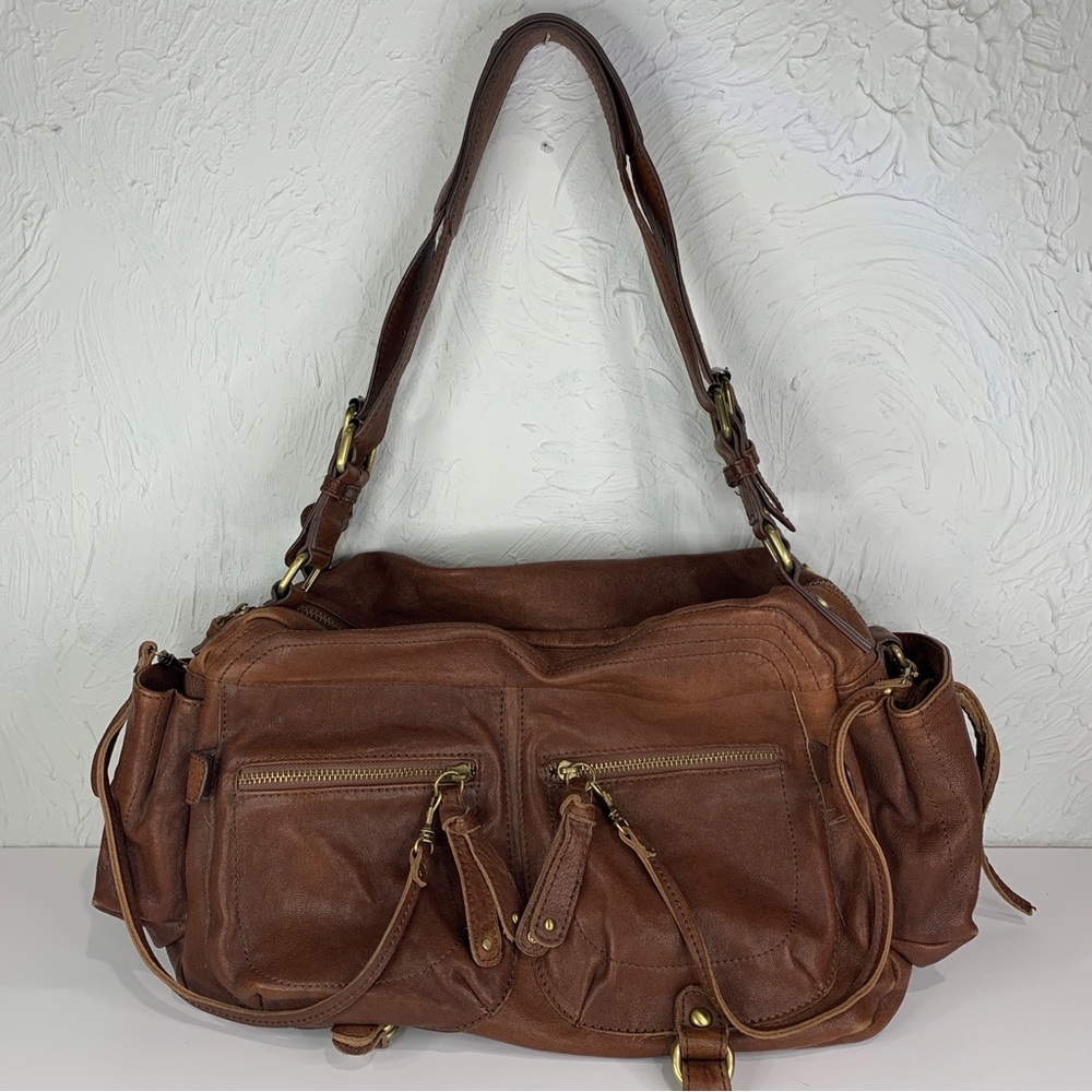 Jesslyn Blake - Anthropologie Large Brown Pebbled Leather Shoulder Bag 17x9x6